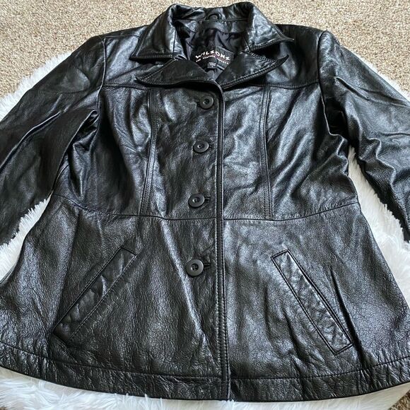 Wilson’s Leather Jacket Soft Button Down Pockets Lined Black Women’s Size Large - Picture 6 of 10